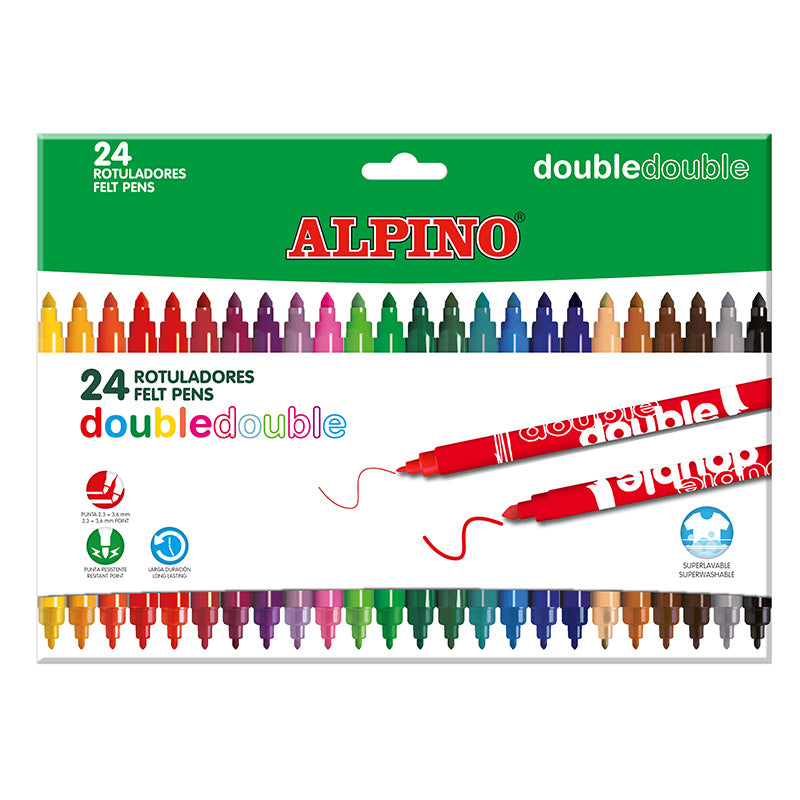 2- ROTULADORES DE COLORES DOBLE PUNTA ALPINO -PACK 24
