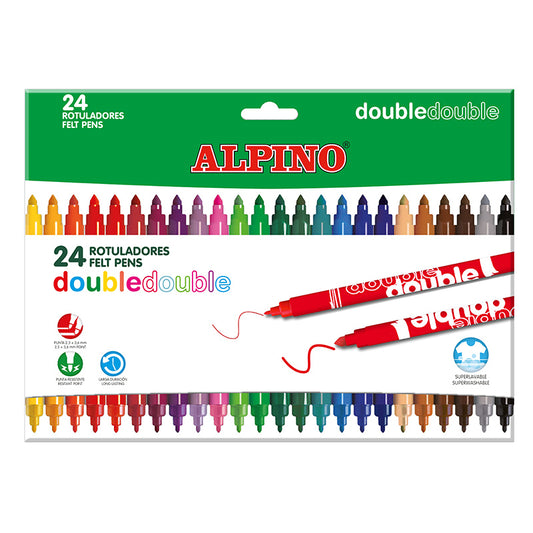2- ROTULADORES DE COLORES DOBLE PUNTA ALPINO -PACK 24