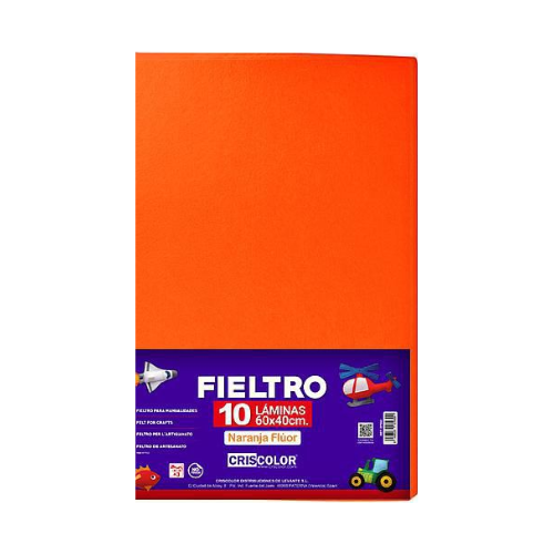 8.6 - FIELTRO COLORES NARANJA FLUOR, PACK 10 UNIDADES, 60X40CM