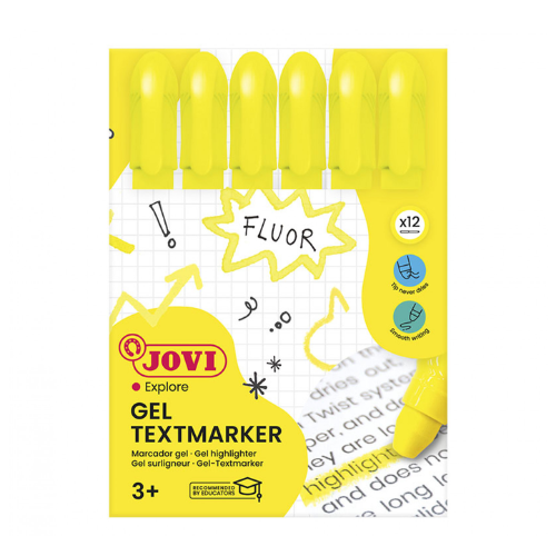19 - MARCADORES GEL EN STICK COLOR AMARILLO FLUOR JOVI - PACK 12