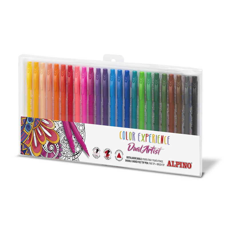 25 - ROTULADORES DOBLE PUNTA CON PUNTA PINCEL ALPINO -PACK 24