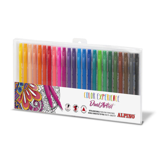 25 - ROTULADORES DOBLE PUNTA CON PUNTA PINCEL ALPINO -PACK 24