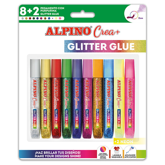 8.1 - ALPINO CREA PEGAMENTO CON PURPURINA COLORES BASICOS Y NEON  - PACK 10