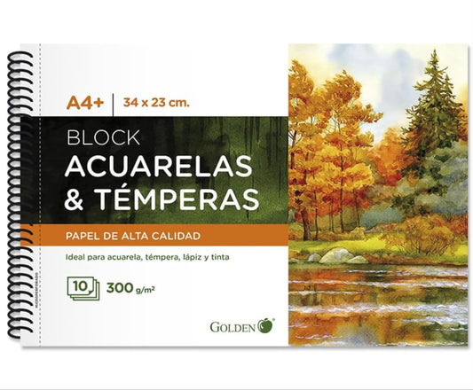 4 - BLOCK ACUARELAS Y TEMPERAS A4 DE 300GR - 34X23CM - 10 HOJAS