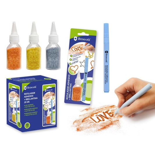 8.2 - BISMARK CAJA 18UDS ROTULADOR ADHESIVO - 1 BOTE GLITTER