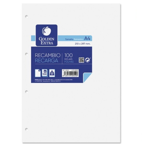 1.4 - RECAMBIO HOJAS 90GR BLANCO A4  - PACK 100