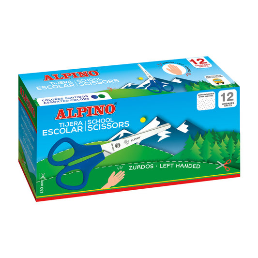 3.1 - TIJERA ALPINO CAJA 12 TIJERAS ESCOLARES 130MM PARA ZURDOS