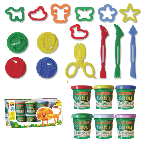 16. SET BABY PLASTILINA JOVI - PACK 6 BOTES PASTA BLANDA - 12 MOLDES - 3 HERRAMIENTAS - 1 TIJERA - 1 GUIA PEDAGOFICA