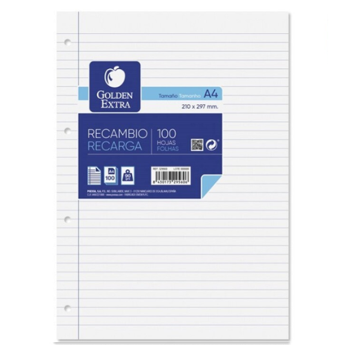 1.3 - RECAMBIO HOJAS 90 GR LINEAS A4  - PACK 100