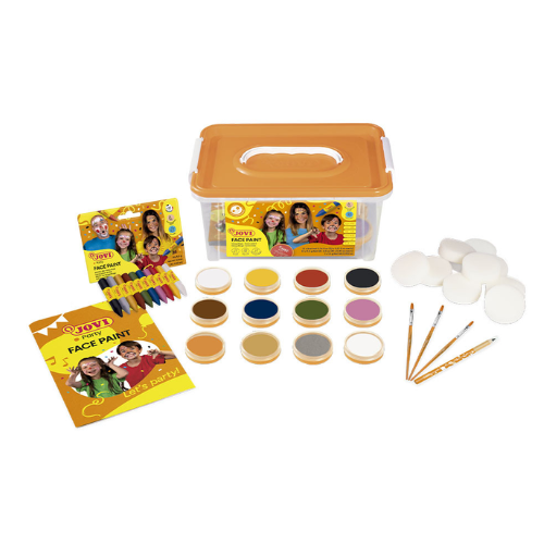 4 - BAÚL ESCOLAR JOVI MAQUILLAJE 12 BOTES 8ML SURTIDOS - LÁPIZ COSMÉTICO - 8 ESPONJAS - 3 PINCELES - FOLLETO