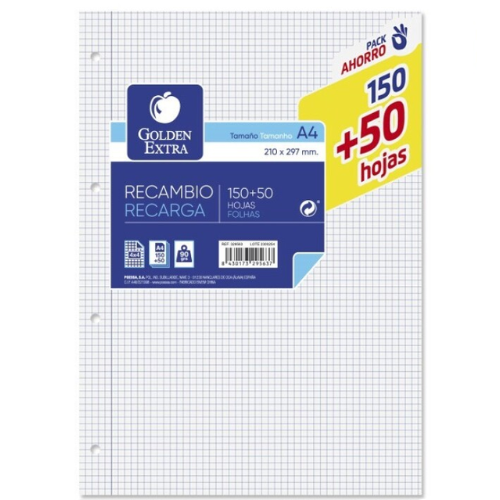1.6 - RECAMBIO HOJAS 90GR CUADRADOS A4  - PACK 150