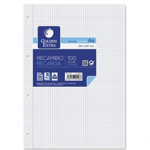 1.5 - RECAMBIO HOJAS 90GR CUADRADOS A4  - PACK 100