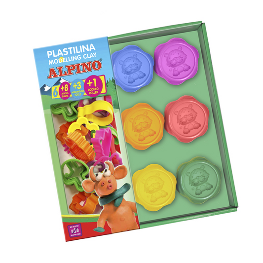 18 - MOLDES PLASTILINA ALPINO - PACK HERRAMIENTAS Y RODILLO