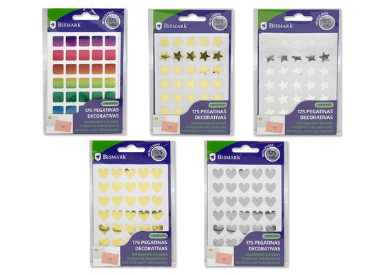9 - ADHESIVOS METÁLICOS CAJA SURTIDO 24 PAQUETES 14x14Mm 120h, 4200 pegatinas CORAZÓN ORO