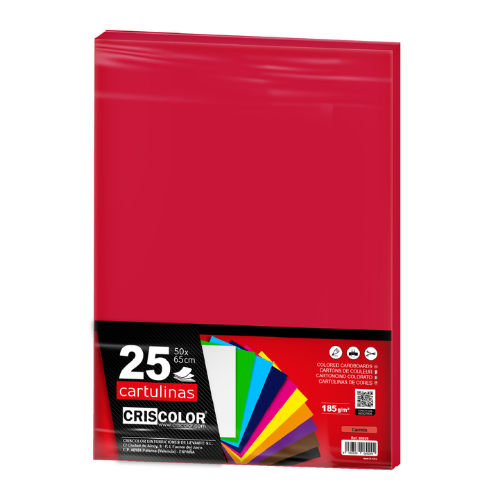 1.8 CARTULINAS ROJO CARMIN PACK 25 UNIDS - 50X65CM