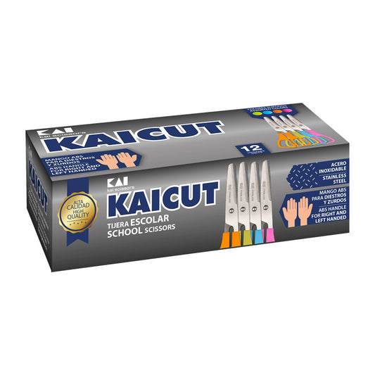 4 - TIJERA ESCOLAR KAICUT 130MM CAJA 12UNIDADES DIESTROS Y ZURDOS